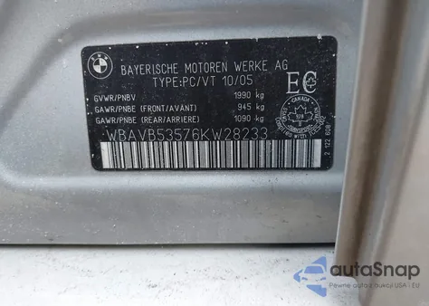 2006 BMW 323I z USA, uszkodzony, nr VIN WBAVB53576KW28233